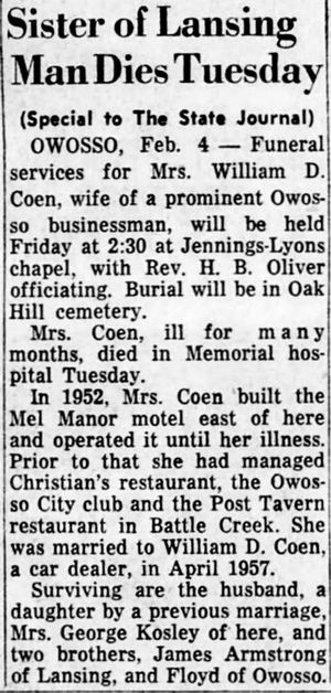 Mel Manor Motel (Welcome Inn) - Feb 1960 Original Owner Passes Away (newer photo)